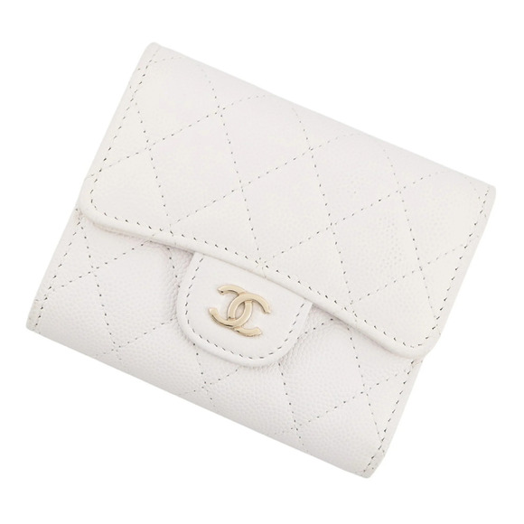 CHANEL Handbags - CHANEL White Caviar Leather Logo Wallet